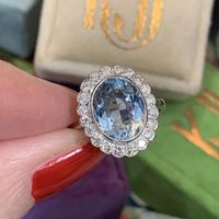 Fashion Niche Copper Inlaid Sea Blue Oval Zircon Flower Ring Wholesale main image 5