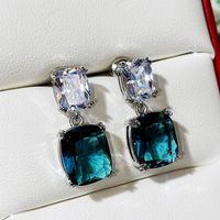 Fashion Square Diamond Zircon Earrings Peacock Blue Crystal Copper Earrings main image 4