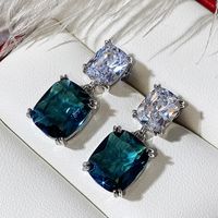 Fashion Square Diamond Zircon Earrings Peacock Blue Crystal Copper Earrings main image 5