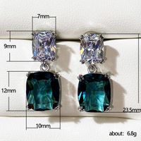 Fashion Square Diamond Zircon Earrings Peacock Blue Crystal Copper Earrings main image 6