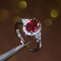 Classic Fashion Copper Inlaid Red Zircon Oval Ring main image 3