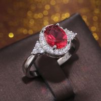 Classic Fashion Copper Inlaid Red Zircon Oval Ring main image 4