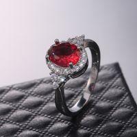 Classic Fashion Copper Inlaid Red Zircon Oval Ring main image 5