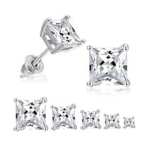 Classic Inlaid Four-claw Square Zircon Copper Earrings Wholesale main image 1