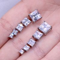Classic Inlaid Four-claw Square Zircon Copper Earrings Wholesale main image 4