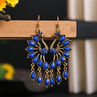 Retro Peacock Ethnic Style Hollow Long Earrings Inlaid Diamond Alloy Earrings main image 6