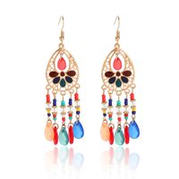 Fashion Gold-plated Long Tassel Earrings Retro Flower Drop Oil Alloy Earrings main image 2