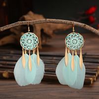 Pendientes De Aleación De Plumas Trenzadas Con Patrón De Atrapasueños De Estilo Étnico A La Moda main image 4