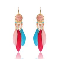 Creative Round Sun Feather Leaf Tassel Earrings Wholesale main image 2