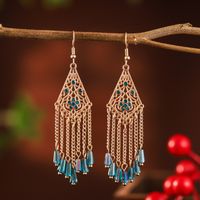 Retro Hollow Geometric Chinese Long Chain Crystal Earrings Wholesale main image 3