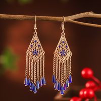 Retro Hollow Geometric Chinese Long Chain Crystal Earrings Wholesale main image 5