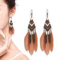 Fashion Leaves Diamond Long Tassel Feather Earrings Female Bohemian Jewelry main image 4