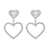 Korean Geometric Heart Snowflake Full Diamond Long Tassel Alloy Earrings main image 4