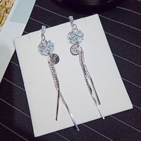 Korean Geometric Heart Snowflake Full Diamond Long Tassel Alloy Earrings main image 5