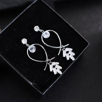 Korean Geometric Heart Snowflake Full Diamond Long Tassel Alloy Earrings main image 6