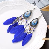 Vintage Water Droplet Leaf Feather Long Crystal Rice Beads Tassel Earrings main image 6