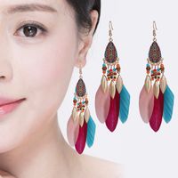 Vintage Feather Earrings Long Tassel Bohemian Earrings main image 1