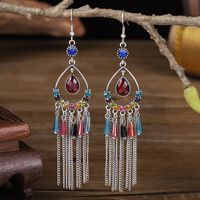 New Creative Drop-shaped Hollow Long Tassel Chinese Style Diamond Earrings main image 1