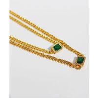 Echt Vergoldetes, Leichtes, Luxuriöses Retro-smaragd-zirkon-kupfer-schlüsselbein-kettenarmband Aus Messing main image 4