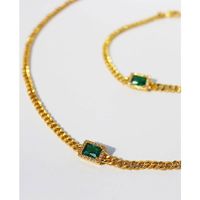 Echt Vergoldetes, Leichtes, Luxuriöses Retro-smaragd-zirkon-kupfer-schlüsselbein-kettenarmband Aus Messing main image 5