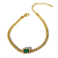 Echt Vergoldetes, Leichtes, Luxuriöses Retro-smaragd-zirkon-kupfer-schlüsselbein-kettenarmband Aus Messing main image 6
