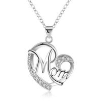 Fashion Letter Mom Separation Heart-shaped Diamond Copper Necklace sku image 1