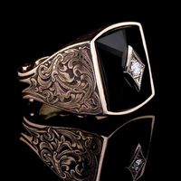 Retro Carved Pattern Alloy Inlaid Zircon Geometric Ring sku image 1