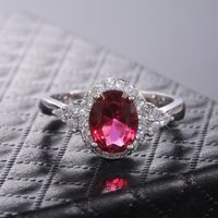Classic Fashion Copper Inlaid Red Zircon Oval Ring sku image 1