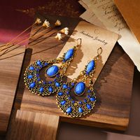 Fashion Water Drop Ethnic Style Hollow Long Earrings Diamond-studded Alloy Earrings sku image 5