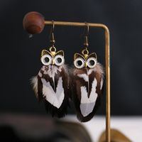 Creative Fashion Feather Earrings Owl Retro Alloy Earrings sku image 6