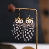 Creative Fashion Feather Earrings Owl Retro Alloy Earrings sku image 1