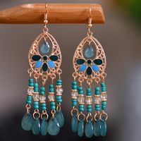 Fashion Gold-plated Long Tassel Earrings Retro Flower Drop Oil Alloy Earrings sku image 19