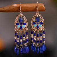 Fashion Gold-plated Long Tassel Earrings Retro Flower Drop Oil Alloy Earrings sku image 23