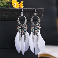 New Peacock Feather Diamond-studded Rice Bead Long Tassel Earrings sku image 6