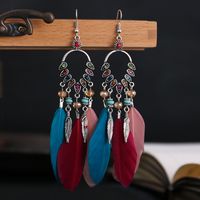 New Peacock Feather Diamond-studded Rice Bead Long Tassel Earrings sku image 11