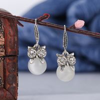 Retro Ethnic Style Diamond-encrusted Opal Owl Alloy Earrings sku image 6