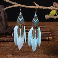 Fashion Leaves Diamond Long Tassel Feather Earrings Female Bohemian Jewelry sku image 7