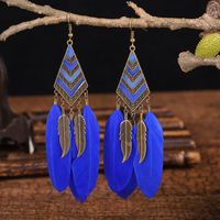 Fashion Leaves Diamond Long Tassel Feather Earrings Female Bohemian Jewelry sku image 3