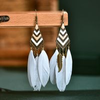 Fashion Leaves Diamond Long Tassel Feather Earrings Female Bohemian Jewelry sku image 5