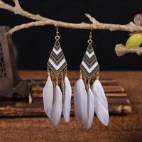 Fashion Leaves Diamond Long Tassel Feather Earrings Female Bohemian Jewelry sku image 4