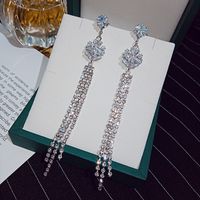 Korean Geometric Heart Snowflake Full Diamond Long Tassel Alloy Earrings sku image 20