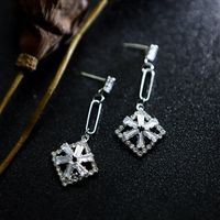 Korean Geometric Heart Snowflake Full Diamond Long Tassel Alloy Earrings sku image 1