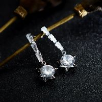 Korean Geometric Heart Snowflake Full Diamond Long Tassel Alloy Earrings sku image 2