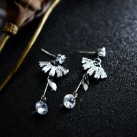 Korean Geometric Heart Snowflake Full Diamond Long Tassel Alloy Earrings sku image 3