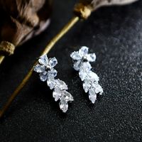 Korean Geometric Heart Snowflake Full Diamond Long Tassel Alloy Earrings sku image 4