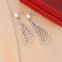 Korean Geometric Heart Snowflake Full Diamond Long Tassel Alloy Earrings sku image 6