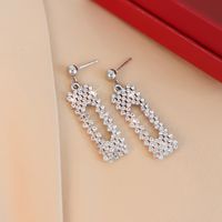 Korean Geometric Heart Snowflake Full Diamond Long Tassel Alloy Earrings sku image 7