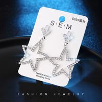Korean Geometric Heart Snowflake Full Diamond Long Tassel Alloy Earrings sku image 10