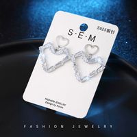 Korean Geometric Heart Snowflake Full Diamond Long Tassel Alloy Earrings sku image 12