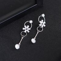 Korean Geometric Heart Snowflake Full Diamond Long Tassel Alloy Earrings sku image 13